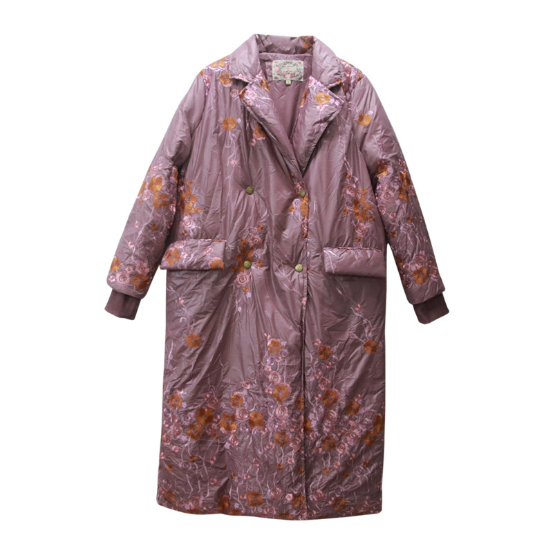 西装领大码轻薄妈妈刺绣羽绒服