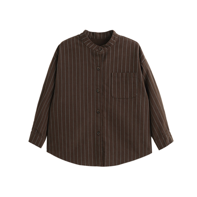 砚台家童装竖条纹纯棉长袖衬衫秋装男童立领衬衣儿童百搭宽松上衣