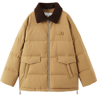 【90%鹅绒】URLAZH有兰冬季新款美拉德风焦糖棕宽松夹克式羽绒服