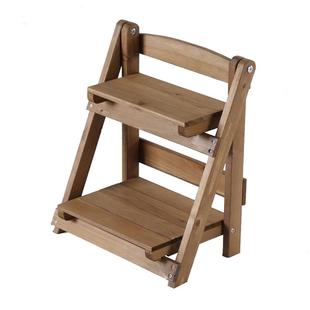 飘窗两层实木双层迷你桌面折叠小型花架子仿古多肉植物架子杂货架