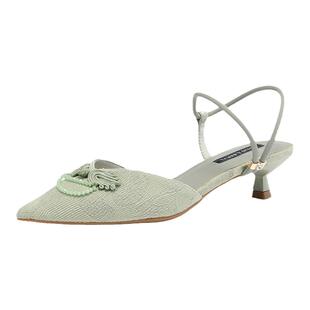 Fondberyl/菲伯丽尔夏季尖头浅口刺绣一脚蹬低跟凉鞋女FB32114020