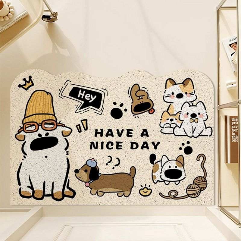 卡通涂鸦家用丝圈地垫入户门蹭土除尘门垫玄关耐磨可裁剪pvc脚垫