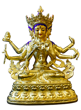 台湾鎏金雕花密宗长寿三尊铜像