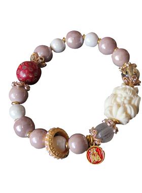 新中式手串粉瓷心咒琉璃瓷手链