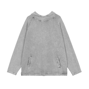 2026春季美式潮牌休闲重磅纯棉灰色宽松连帽卫衣长袖时尚洋气男女