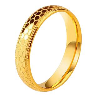 【洗手不用摘】钛钢波光粼粼蜂巢设计金色指环复古中式龙鳞片戒指