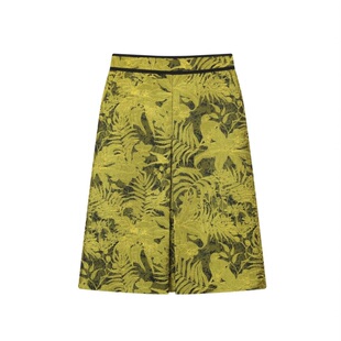 PaleBlueDot蓝点·原创设计师新中式黄色图腾花卉提花A字百褶半裙