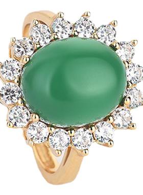 宫廷旗袍首饰 铜镀24K金镶嵌玉髓戴妃戒指玛瑙指环汉服古装手饰品