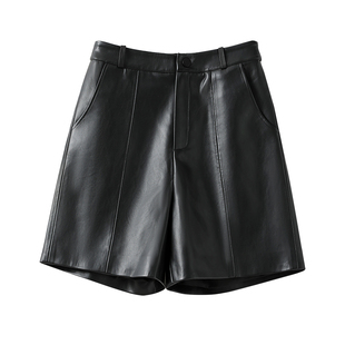 海宁真皮皮裤女短裤高腰绵羊皮宽松五分阔腿裤2025秋冬新款皮靴裤