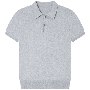 Halo Luu 灰色针织短袖polo衫女t恤夏季2025新款百搭刺绣经典上衣