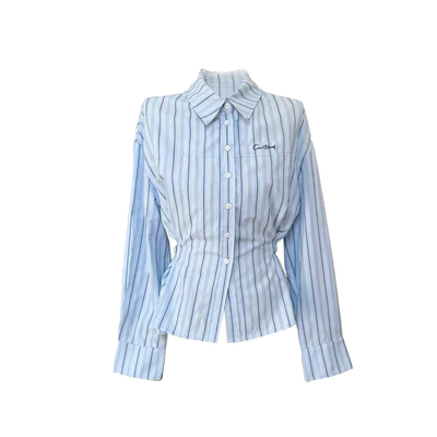 八盖pinkypiggy刺绣条纹衬衣