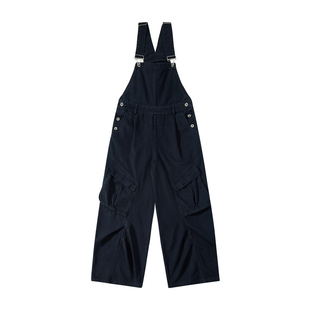HTTAOSUP美式复古水洗多口袋工装背带裤男女宽松休闲直筒阔腿长裤