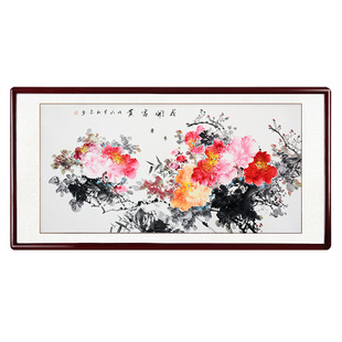 国画牡丹画手绘花鸟画新中式客厅沙发背景墙装饰挂画办公室字画框