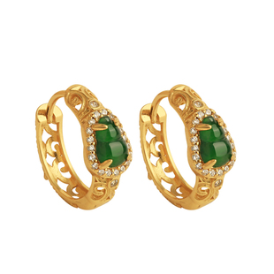 天然翡翠祖母绿纯银葫芦耳环耳扣女高级玉耳饰耳钉三八妇女节礼物