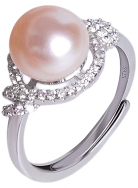 淡水珍珠戒指女款925银馒头珠单颗法式复古活扣款式调节礼盒包装