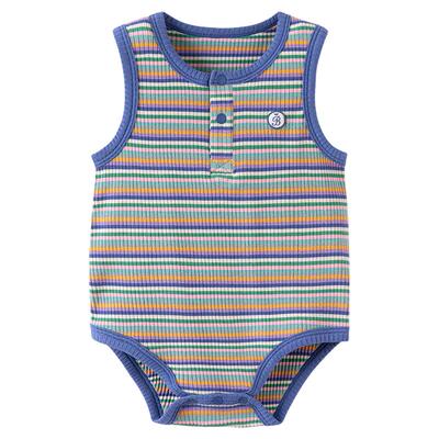 babylove婴儿背心包屁衣夏季莫代尔色织条纹三角爬服宝宝弹力哈衣