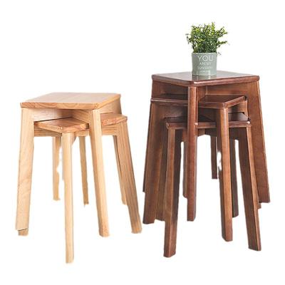 厂家原木实木餐凳北欧风时尚家用木凳子客厅方凳现代简约可叠放餐