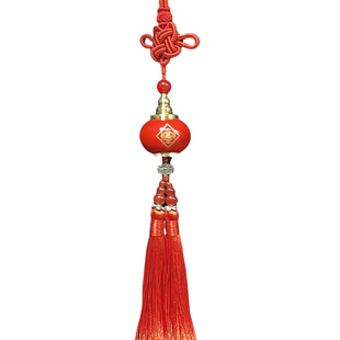 纯黄铜一路平安车挂喜庆红灯笼流苏挂件车用小灯笼吊坠轻奢高级感