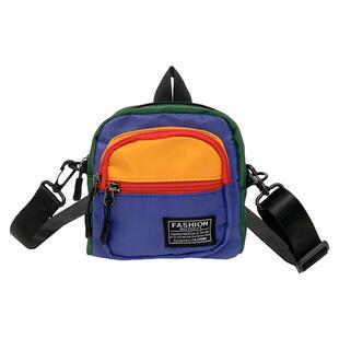 儿童包潮酷男童女孩小学生外出撞色单肩包简约休闲尼龙女童斜挎包