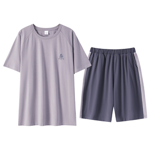 凉感夏季睡衣男士短袖纯棉短裤可外穿套头运动男款时尚家居服薄款