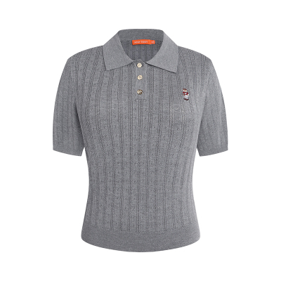 刺绣翻领女士短袖套头针织衫