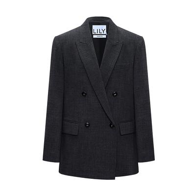 LILY2026春新款格雷系宽肩气质休闲通勤高级感灰色西装外套女西服