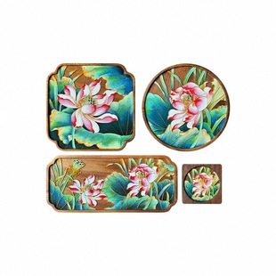 罗先生荷花作品景韵阁掐丝珐琅画diy釉料材料包 非遗手工摆件茶盘