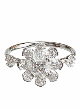 壹钻珠宝18K金公主方花瓣食指戒