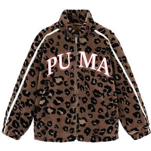 PUMA彪马儿童外套新款秋冬中大童豹纹厚款保暖羊羔绒潮流上衣男女