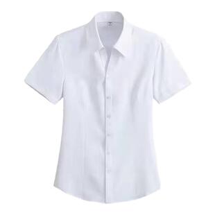 短袖衬衫女职业装白色V领衬衣时尚工作服修身版抗皱高档正装气质
