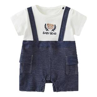 周岁礼服男宝背带裤夏季婴儿满月生日套装男宝宝绅士哈衣短裤爬服