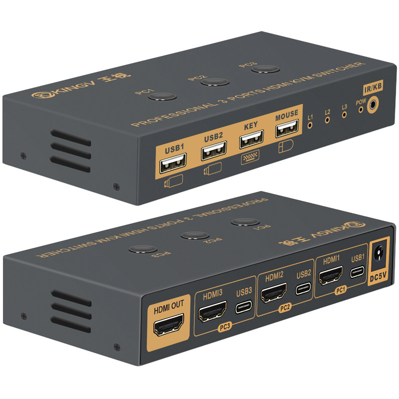 kvm切换器hdmi三进一出4K口3台电脑主机共享1套键盘鼠标显示器usb