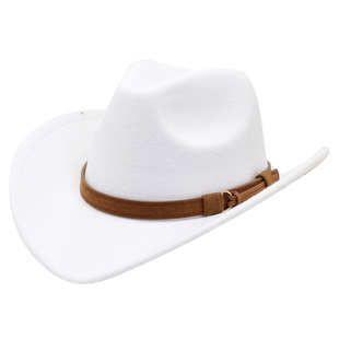 白色藏族礼帽少数民族风毛呢西部牛仔礼帽男女骑术帽 Cowboy Hat