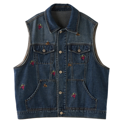 休闲宽松复古刺绣牛仔马甲外套