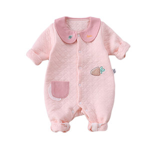 小月龄婴儿衣服秋装夹棉哈衣0一3个月新生儿女宝宝连体衣春秋保暖