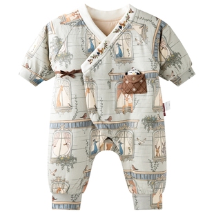 [幸福邻里]aqpa新生儿婴儿衣服秋冬夹棉保暖棉服连体衣哈衣外出服