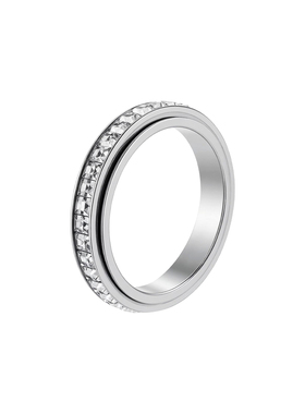 钛钢可转动戒指男款方钻指环男生