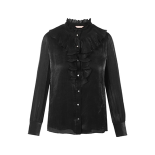 【吉娜同款】LIME莱茵华丽荷叶边宫廷轻奢衬衫秋冬新款黑色上衣