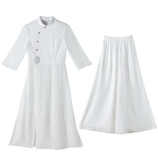 唐装女新中式国风禅意茶服套装两件套改良旗袍连衣裙茶艺服装夏季