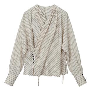 【泛舟游】新中式汉元素皱感衬衫扎染做旧 交领连肩袖赠花边背心