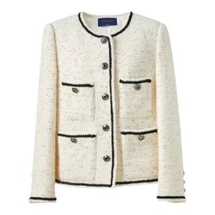 三彩2024冬新款幻彩香风外套夹棉绵羊毛正肩呢大衣宽松优雅女S