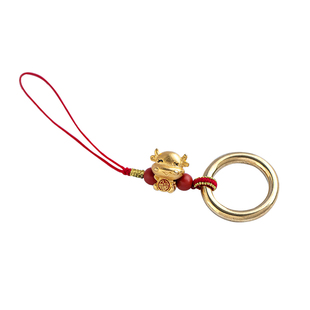十二生肖吉祥物手机链挂绳本命年黄铜指环扣属龙狗羊兔牛吊坠挂件
