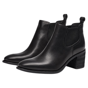 [焦糖可可]莎莎苏秋冬新款高粗跟尖头真皮英伦风短筒切尔西靴女