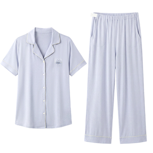 月子服夏季薄款短袖孕妇哺乳睡衣睡裤带胸垫莫代尔母婴家居服套装
