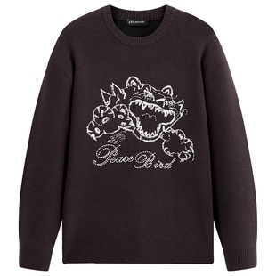 【商场同款】太平鸟男装糯米绒毛衫新款国风刺绣针织衫B2EBG1127