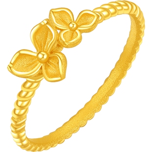 周六福计价足金黄金戒指温柔鸢尾花女戒游园绮梦系列妇女节礼物