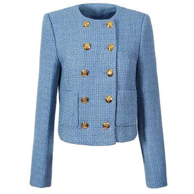 YongeFinch扬芬缇2025小香风蓝色羊毛短双排扣夹克外套上衣CINDY