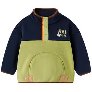 MQDmini男童加绒加厚卫衣儿童秋冬季保暖上衣宝宝冬装半高领衣服