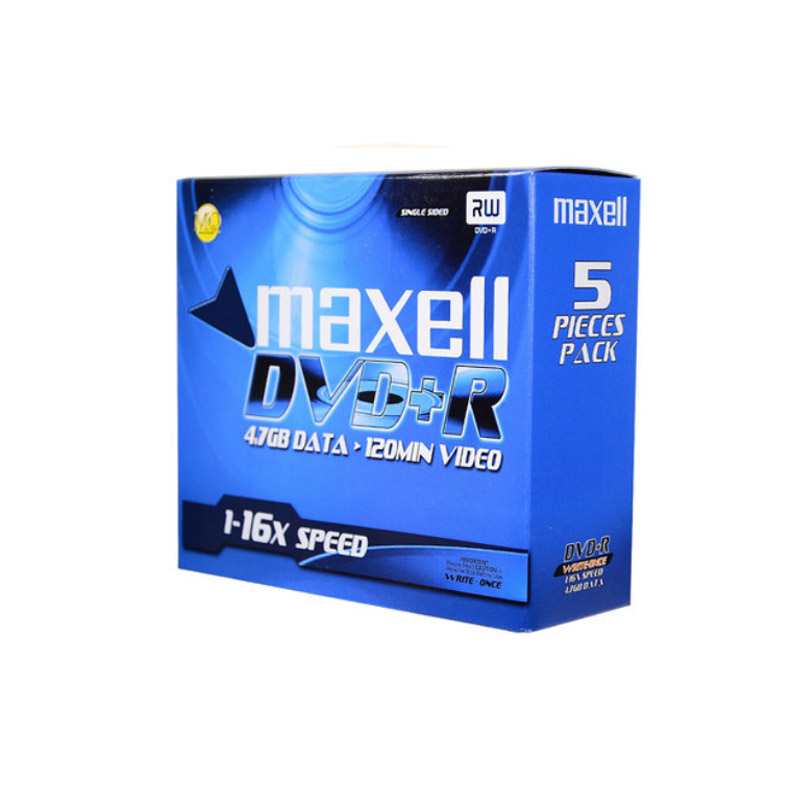 Maxell麦克赛尔DVD+R光盘刻录光盘光碟空白光盘车载光盘16速4.7G台产5片单片厚盒装蓝色