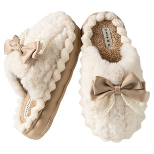 可爱公主风棉拖鞋女士2024新款室内家居厚底保暖毛毛绒棉拖女式